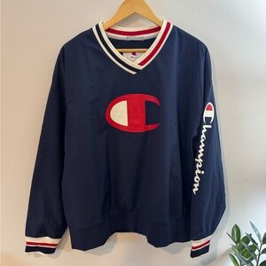 Champion Men's Big Logo V-Neck Pullover, Navy Blue/multi, Sz Large NWOT